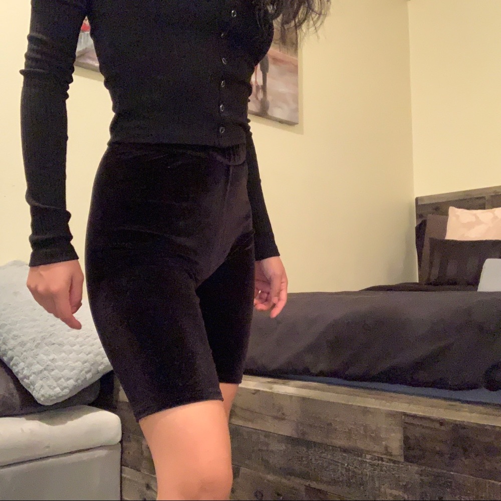 Black, velvet, biker shorts